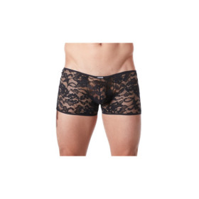 Boxer noir en fine dentelle avec légère transparence 